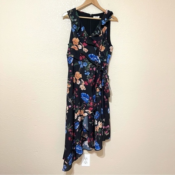Parker Floral Print Sleeveless Asymmetrical Ruffle Hem Midi Dress Size Medium - Picture 1 of 12